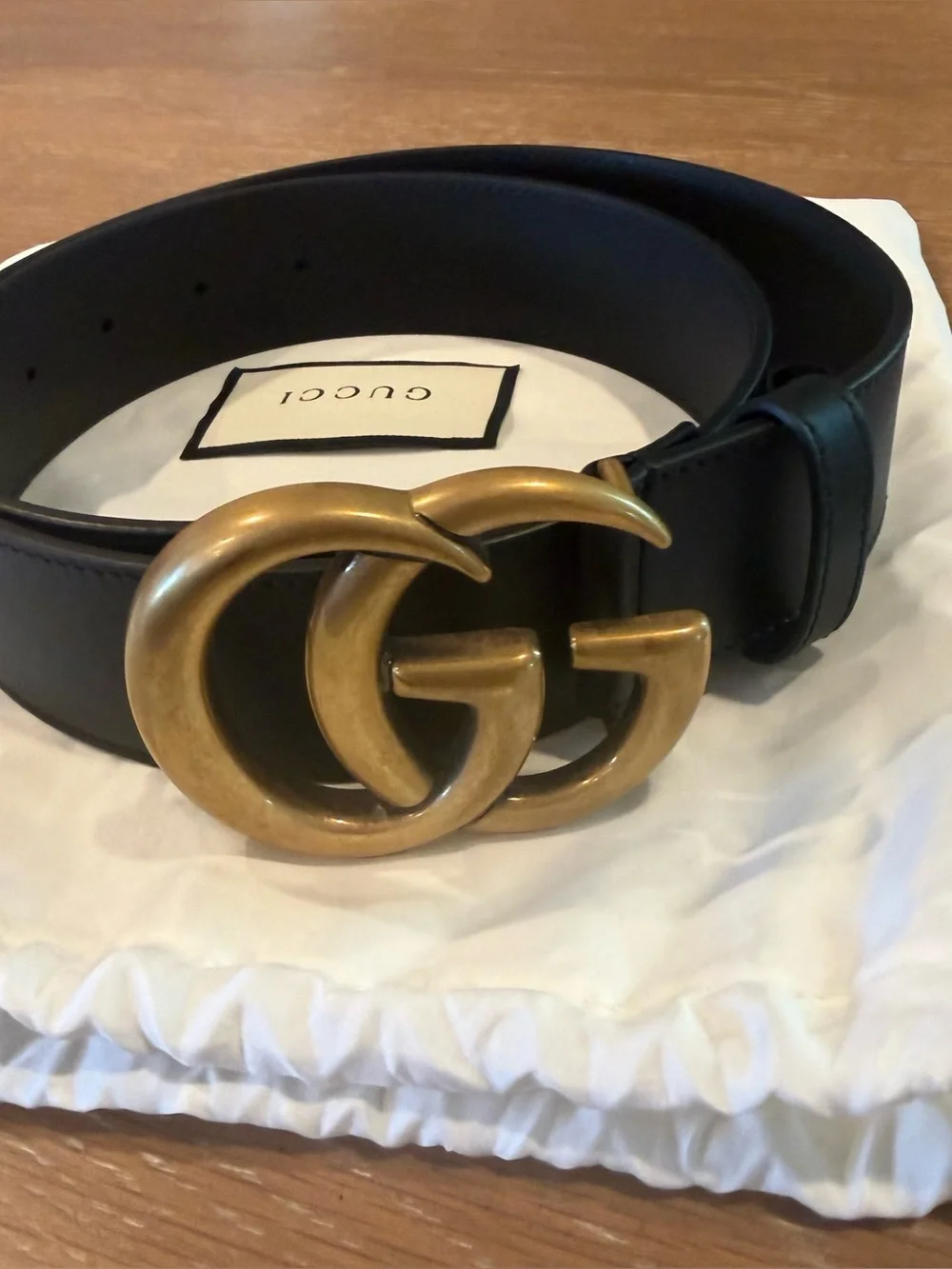 Gucci Black Leather Belt with Gold Double G Logo Buckle